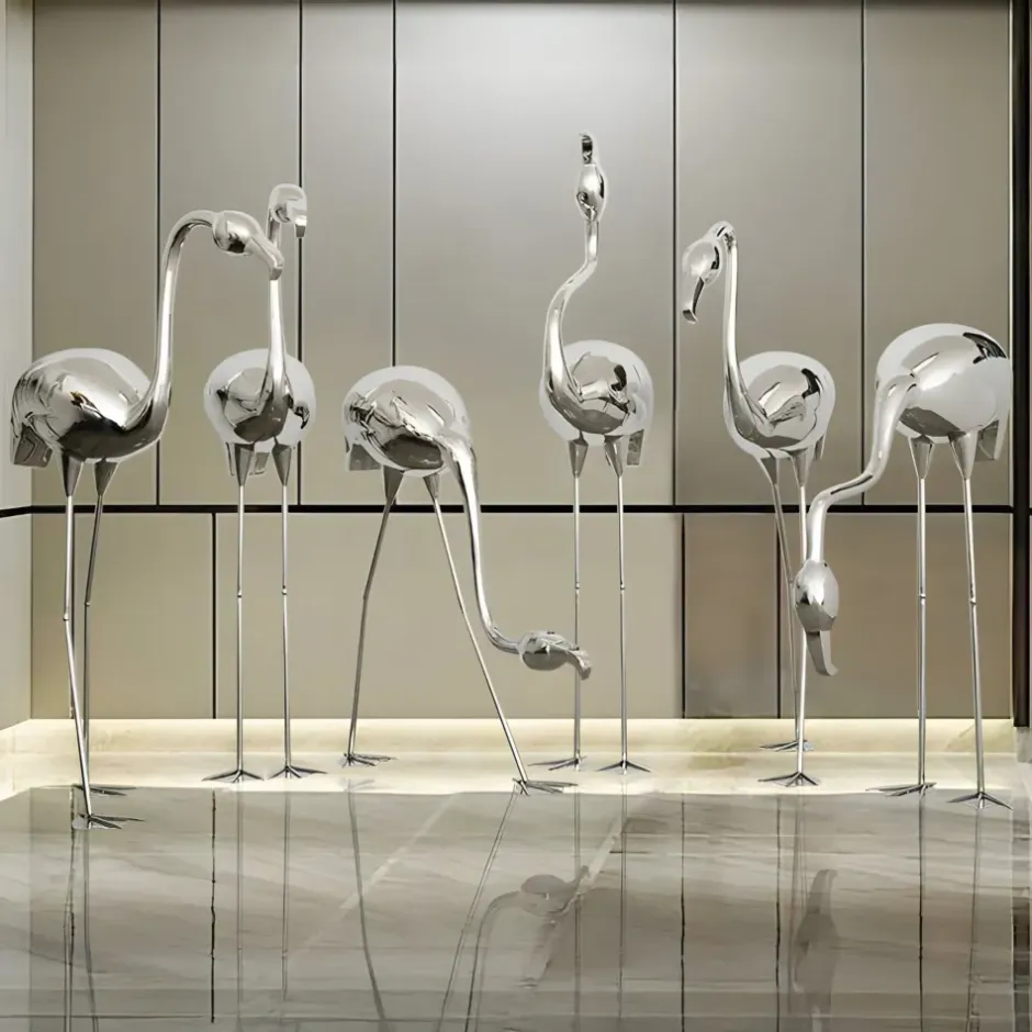 Statues & Sculptures Wildlife|Contemporary^Pure Flamingo 130cm Silver Metal Garden Sculpture