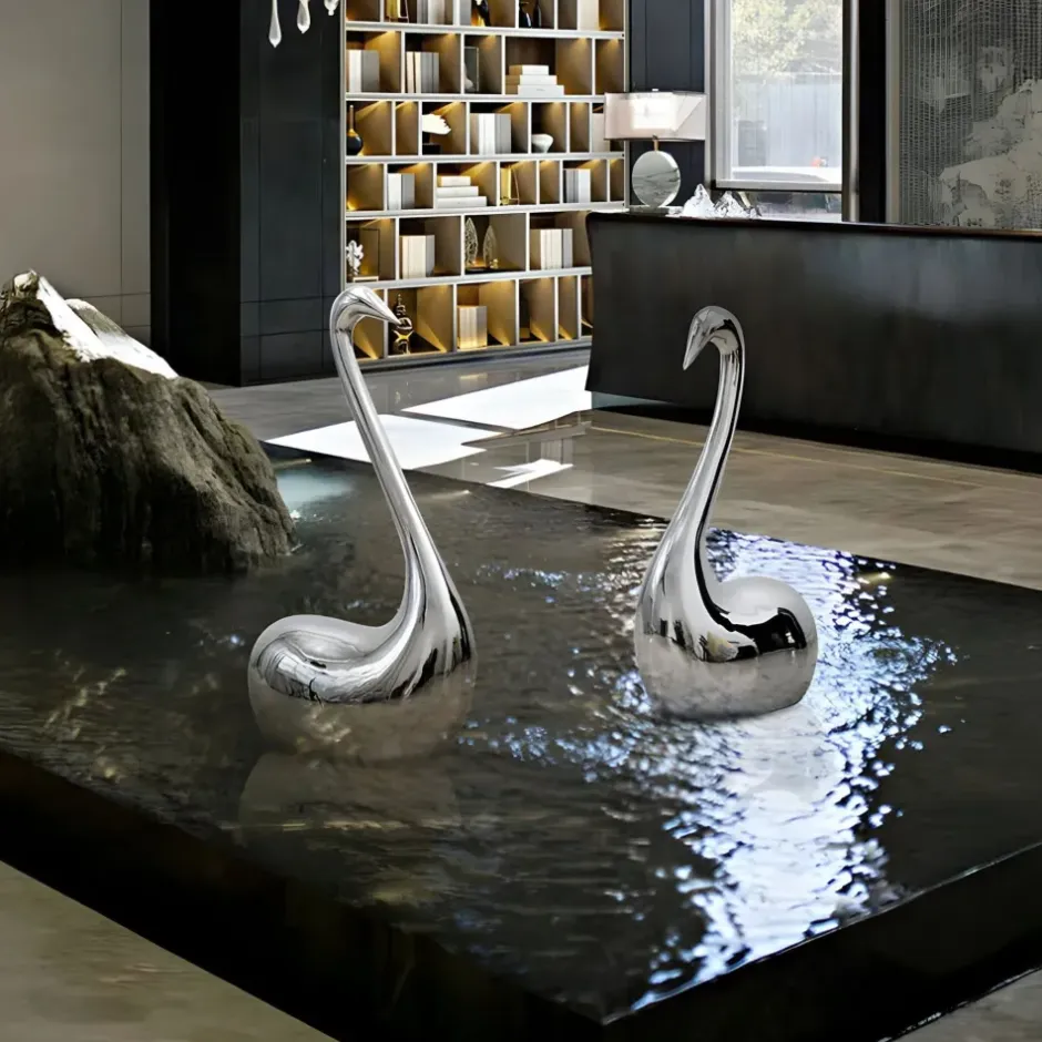 Statues & Sculptures Table Top|Floor Standing^Pure Swan 95cm Silver Metal Indoor Sculpture