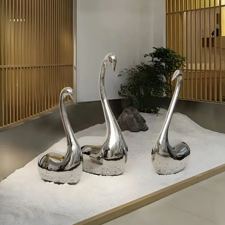 Statues & Sculptures Table Top|Floor Standing^Pure Swan 95cm Silver Metal Indoor Sculpture