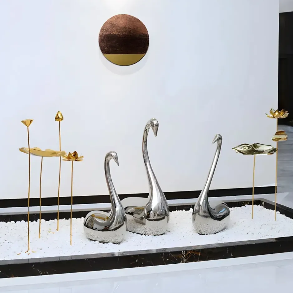 Statues & Sculptures Table Top|Floor Standing^Pure Swan 95cm Silver Metal Indoor Sculpture