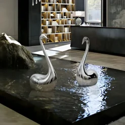 Statues & Sculptures Table Top|Floor Standing^Pure Swan 80cm Silver Metal Indoor Sculpture