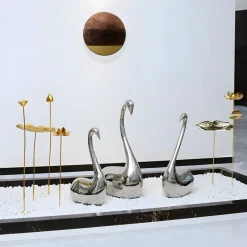 Statues & Sculptures Table Top|Floor Standing^Pure Swan 80cm Silver Metal Indoor Sculpture