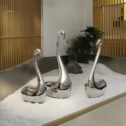 Statues & Sculptures Table Top|Floor Standing^Pure Swan 80cm Silver Metal Indoor Sculpture