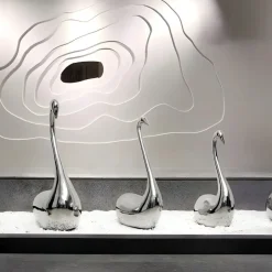 Statues & Sculptures Floor Standing|Animals^Pure Swan 108cm Silver Metal Indoor Sculpture