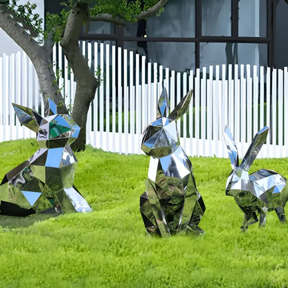 Statues & Sculptures Wildlife|Contemporary^Rabbit 57cm Geometric Metal Garden Sculpture