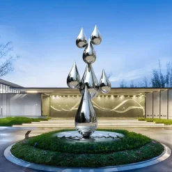Statues & Sculptures Floor Standing|Abstract^Raindrop Ripples 150cm Silver Metal Garden Sculpture