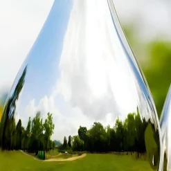 Statues & Sculptures Floor Standing|Abstract^Raindrop Ripples 150cm Silver Metal Garden Sculpture
