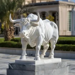 Statues & Sculptures Farm|Modern^Regal Bull 120cm White Marble Garden Statue v3