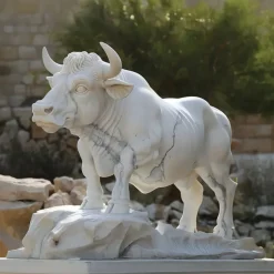 Statues & Sculptures Farm|Modern^Regal Bull 120cm White Marble Garden Statue v2