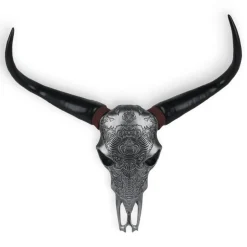 Statues & Sculptures Wall Art|Animals^Sacred Buffalo 63cm Silver Resin Wall Sculpture