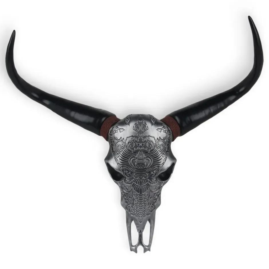 Statues & Sculptures Wall Art|Animals^Sacred Buffalo 63cm Silver Resin Wall Sculpture