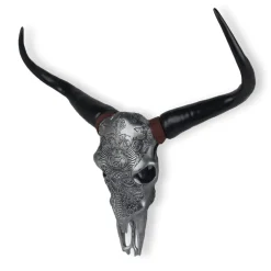 Statues & Sculptures Wall Art|Animals^Sacred Buffalo 63cm Silver Resin Wall Sculpture