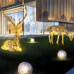 Statues & Sculptures Wildlife|Stags & Deers^Starlight Stag 90cm LED Gold Metal Garden Sculpture