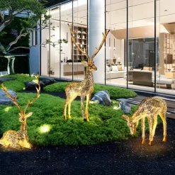 Statues & Sculptures Wildlife|Stags & Deers^Starlight Stag 212cm LED Gold Metal Garden Sculpture