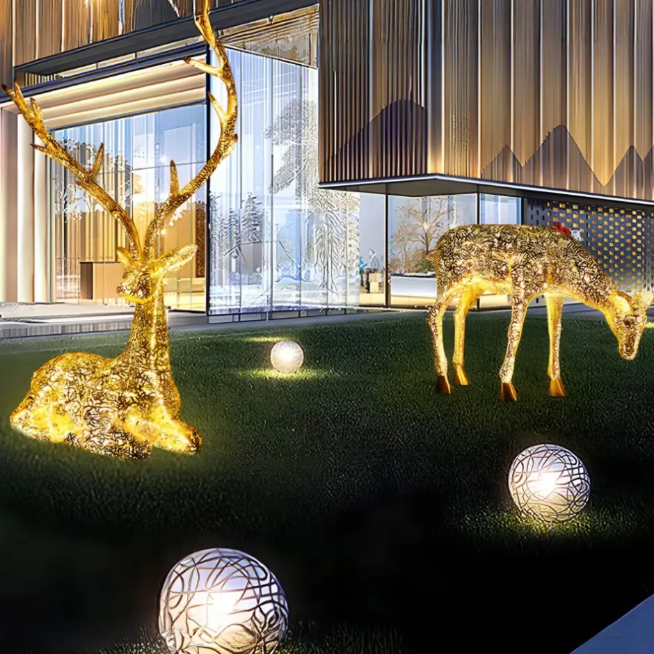 Statues & Sculptures Wildlife|Stags & Deers^Starlight Stag 212cm LED Gold Metal Garden Sculpture