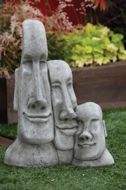 Statues & Sculptures Easter Island Heads^Triple Easter Island Heads Stone Garden Ornament
