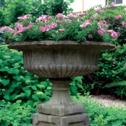 Statues & Sculptures Large|Round^Victorian Grand Stone Garden Planter on Pedestal