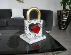 Statues & Sculptures Table Top|Contemporary^Wealth Padlock 38cm Gold Resin Indoor Sculpture