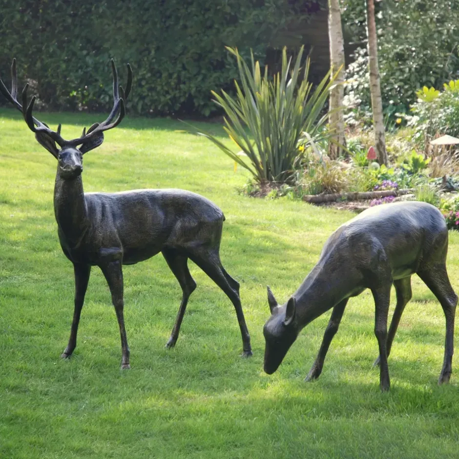 Statues & Sculptures Stags & Deers^Wild Stag & Doe Life-Size Bronze Garden Statues
